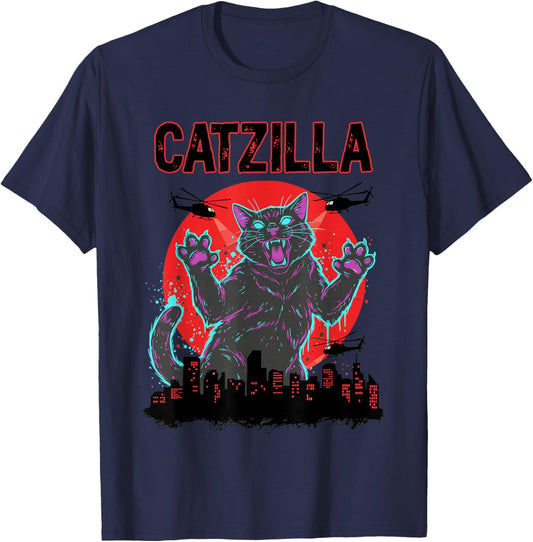 Catzilla Cat Japanese Art Funny Women Boys and Girls T-Shirt - T-Shirt | Navy