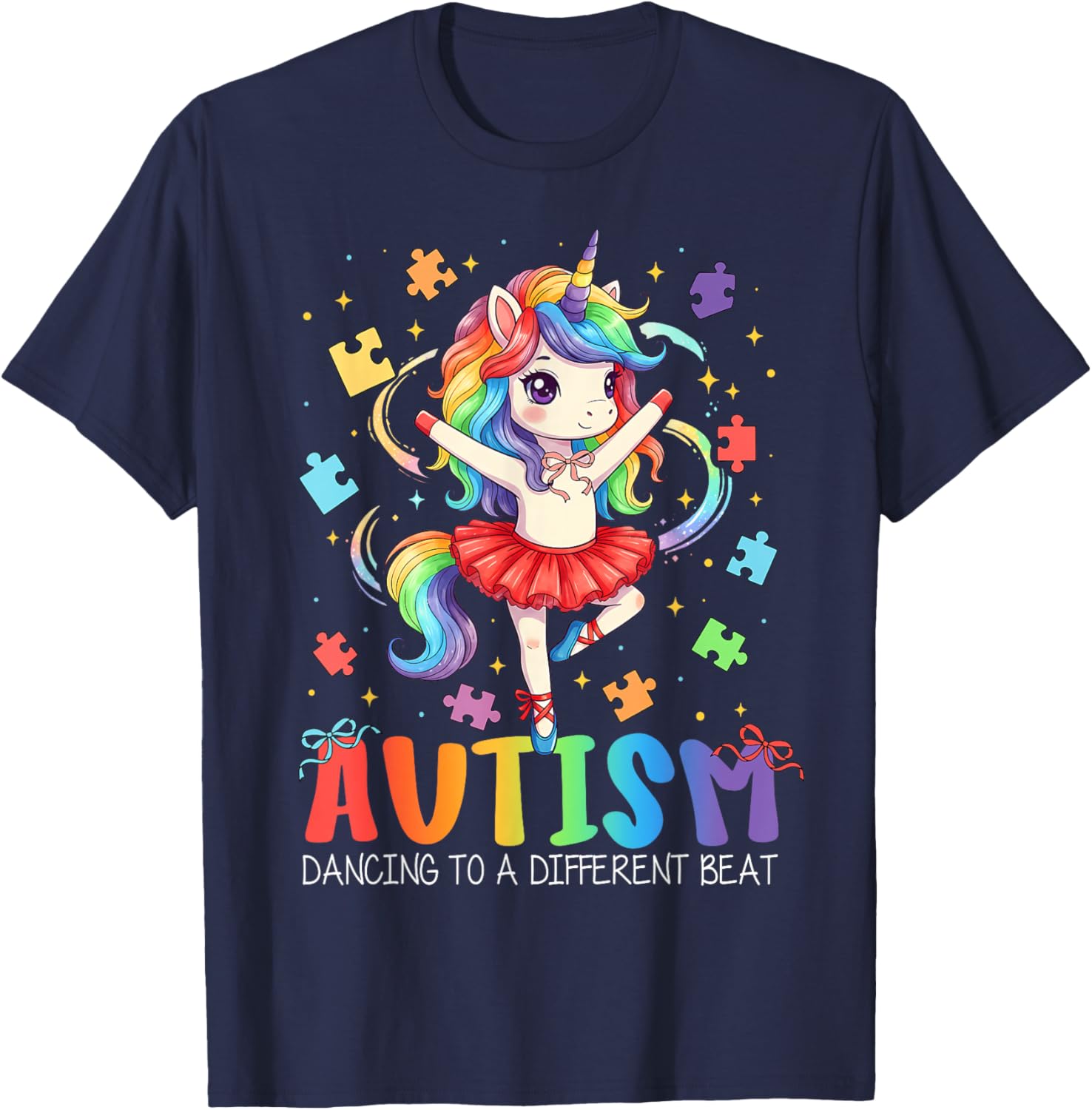 Dancing to A Different Beat Unicorn Autism Awareness Girl T-Shirt - T-Shirt | Navy