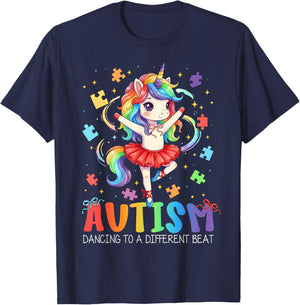 Dancing to A Different Beat Unicorn Autism Awareness Girl T-Shirt - T-Shirt | Navy