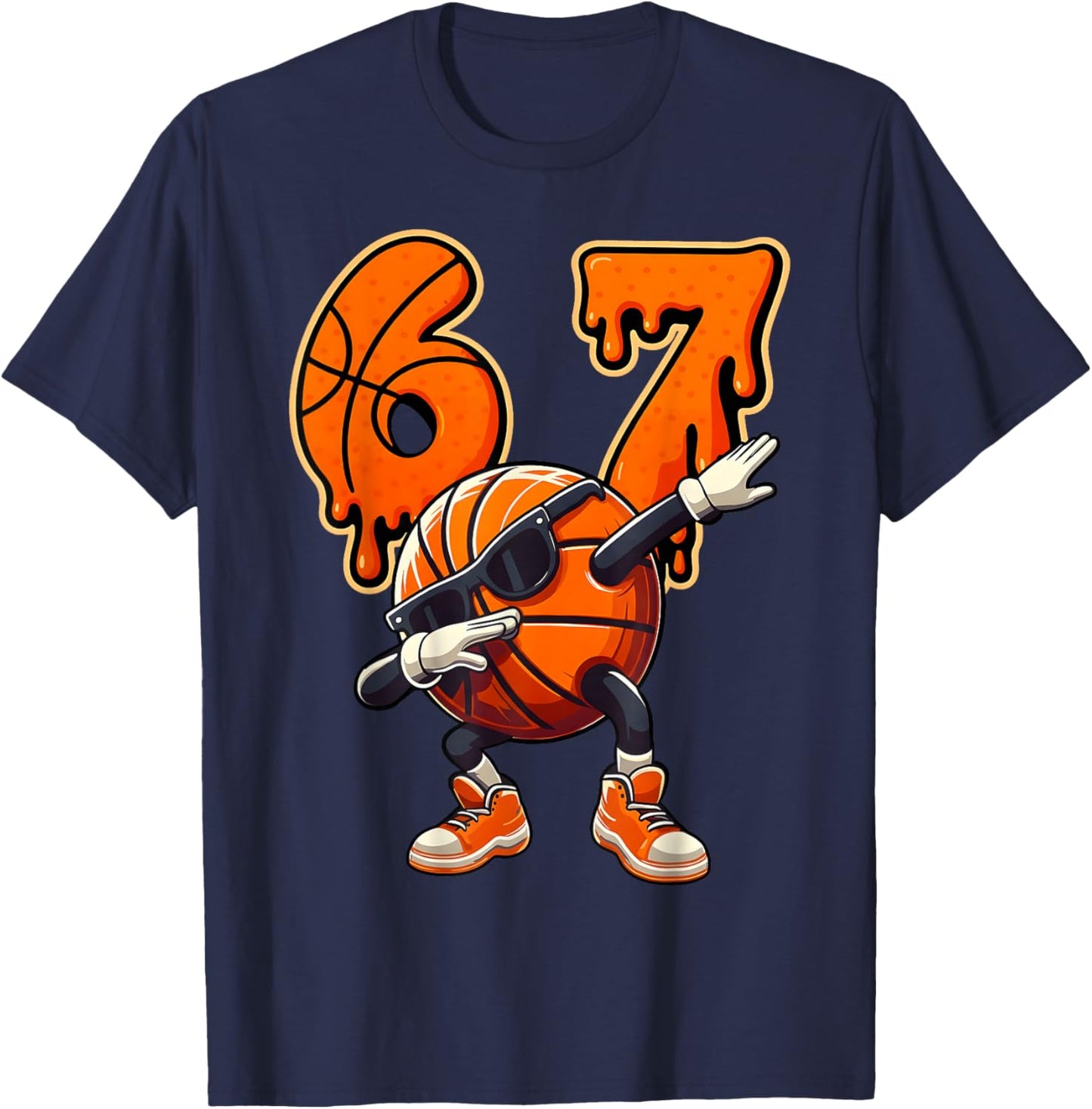 Boys Kids 67 Six Seven Sunglasses Dabbing Basketball Lover T-Shirt - T-Shirt | Navy