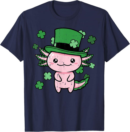 St Patricks Day Axolotl Top Hat Saint Paddys Kids Women Men T-Shirt - T-Shirt | Navy