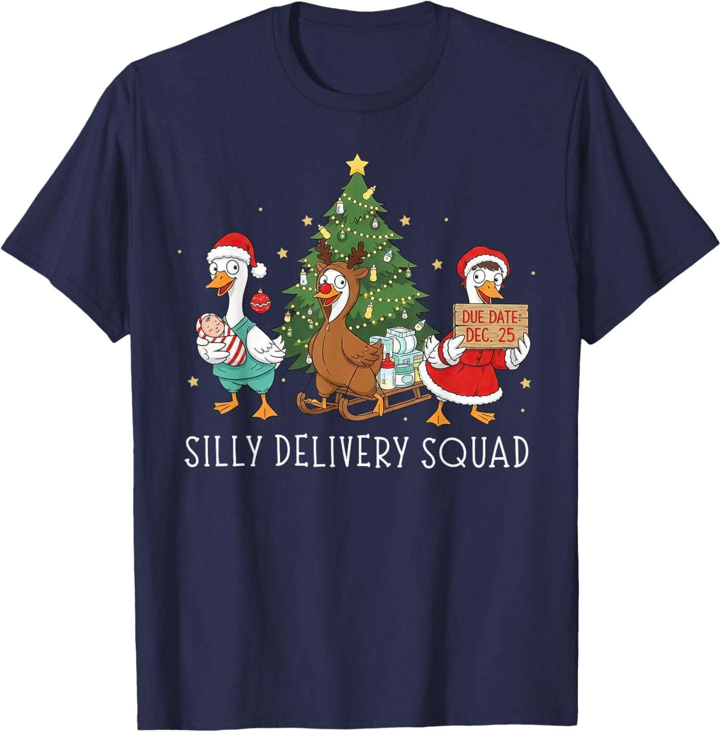 Labor and Delivery Nurse Silly Goose Christmas L&D Squad T-Shirt - T-Shirt | Navy