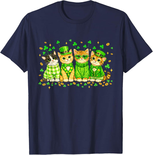 Happy St Patricks Catricks Day Cats Saint Pattys Women Girls T-Shirt - T-Shirt | Navy