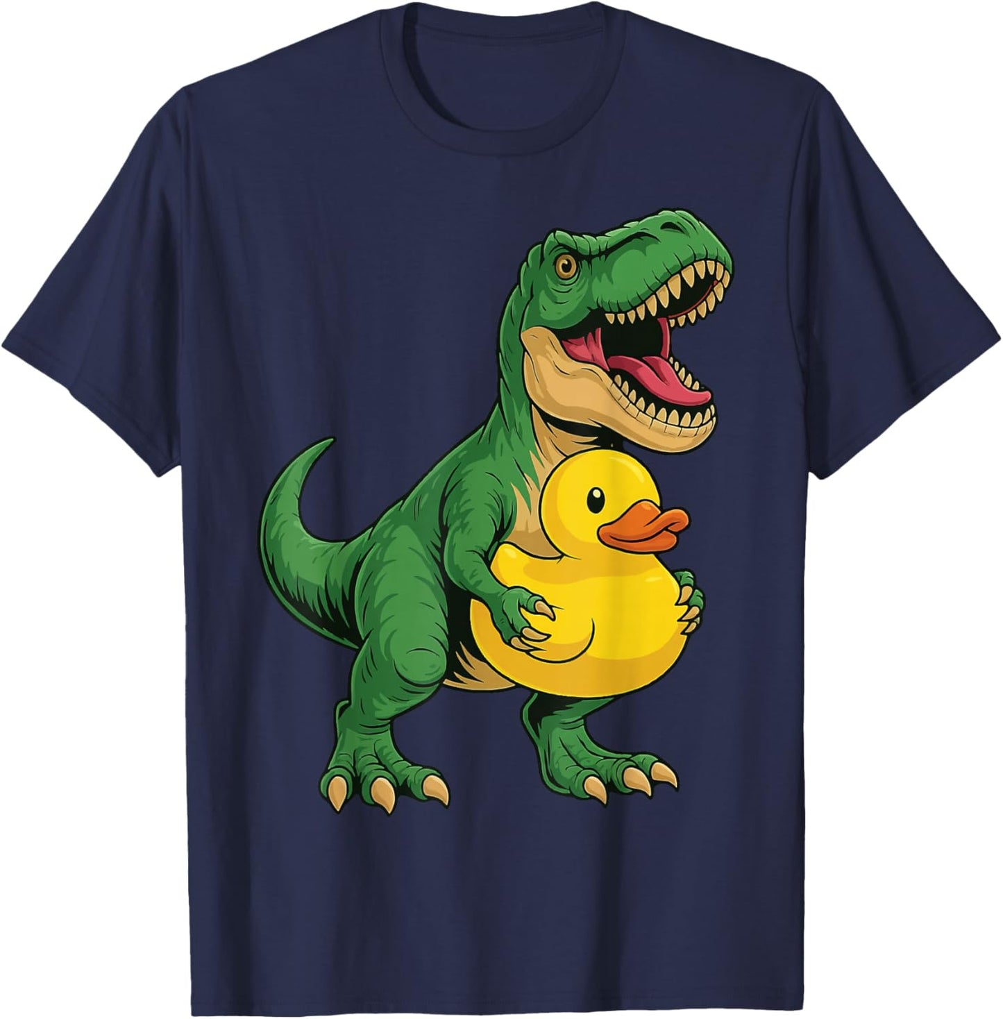 T-Rex Holding Rubber Duck Dinosaur Kids T-Shirt - T-Shirt | Navy