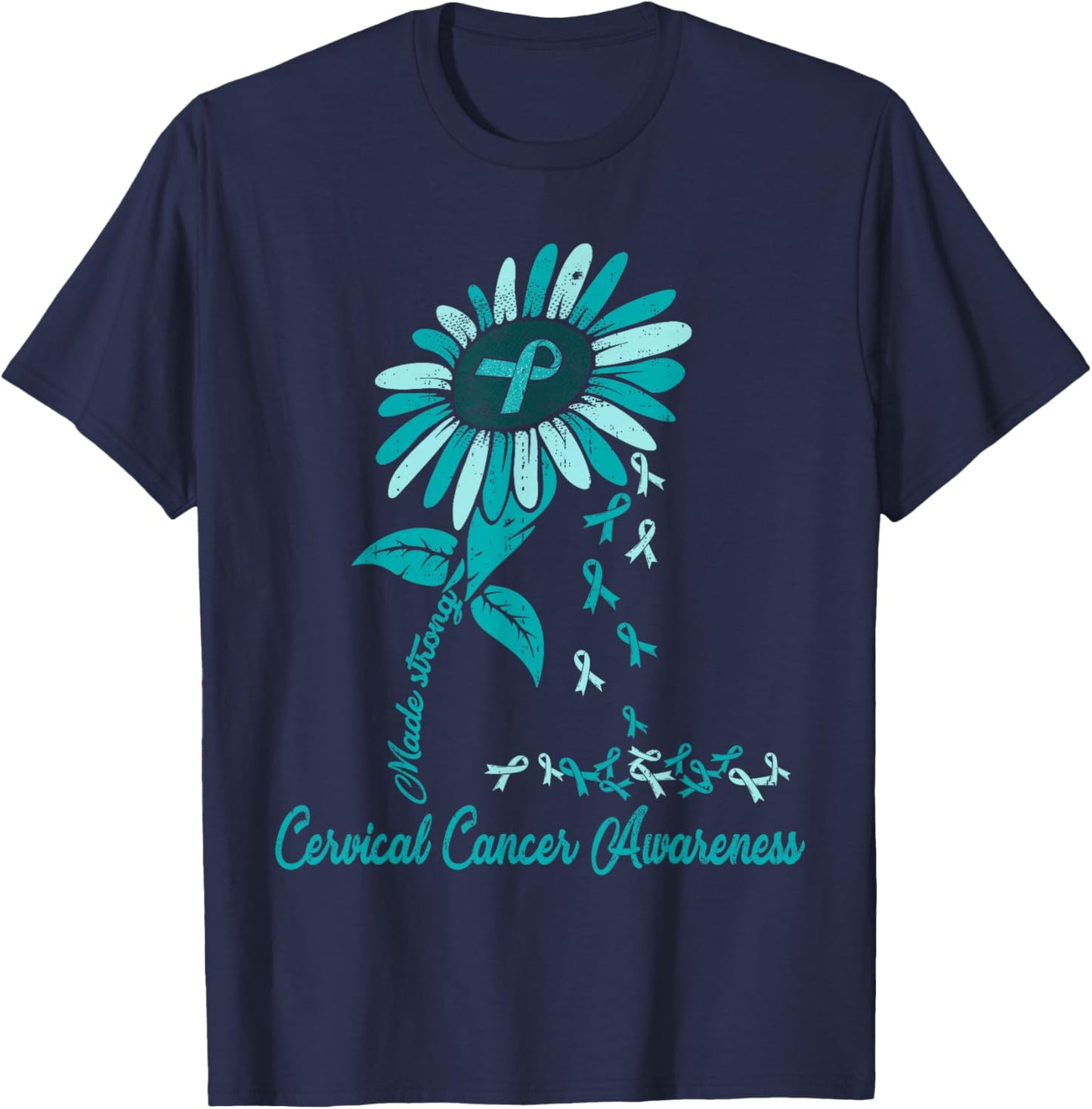 Cervical Cancer Awareness Sunflower Ribbon Teal Girls T-Shirt - T-Shirt | Navy