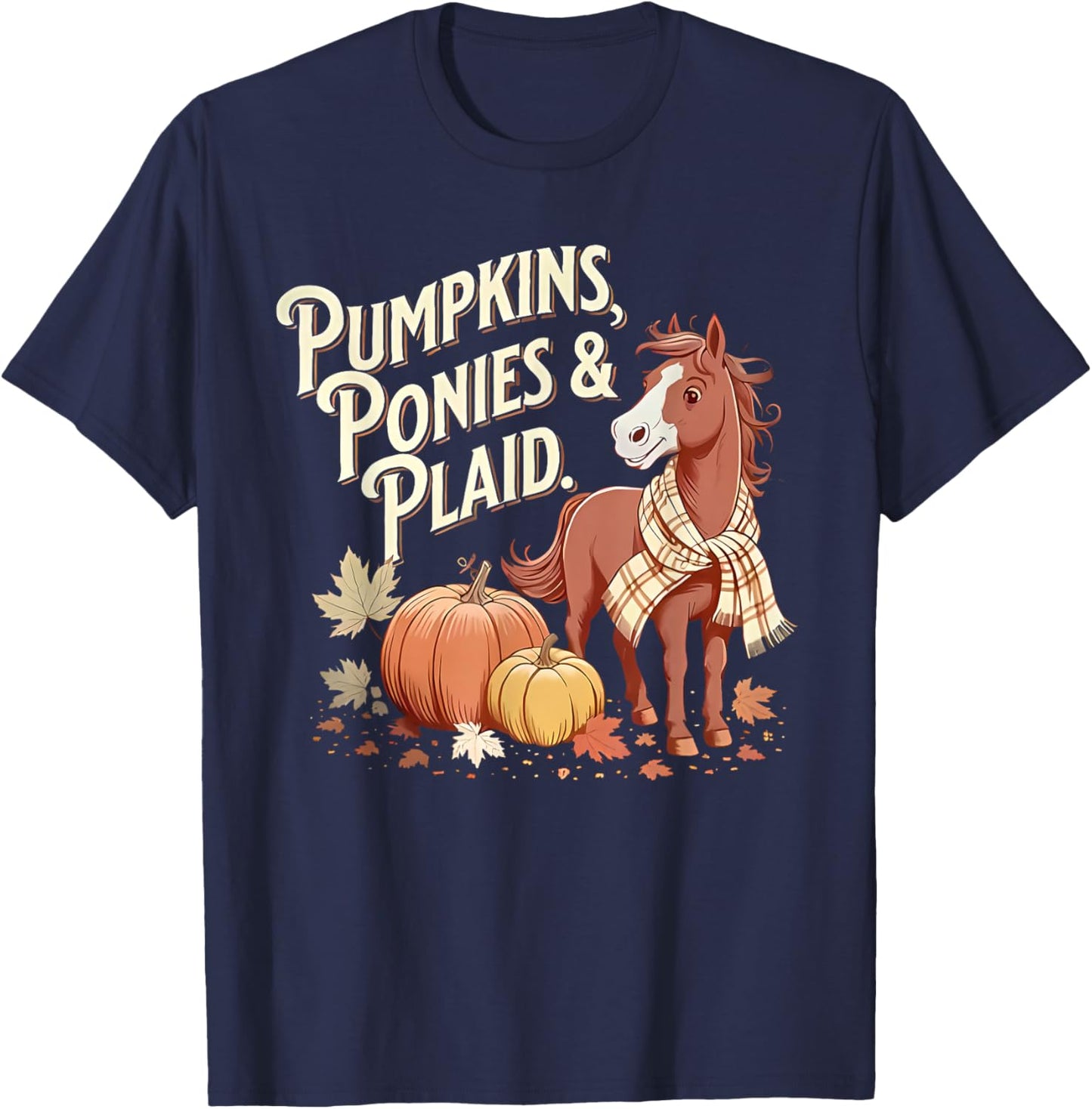 Pumpkins Ponies & Plaid T-Shirt - T-Shirt | Navy