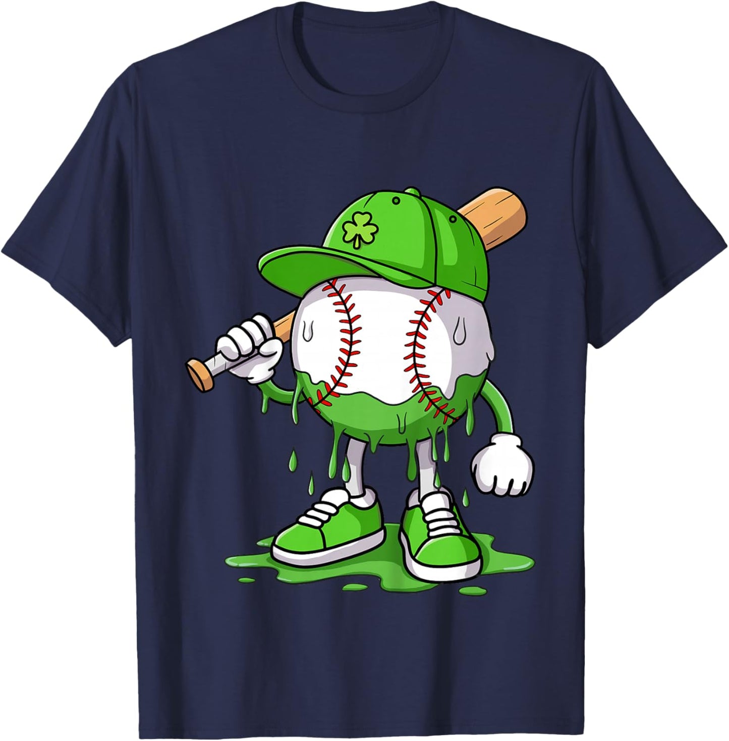 Kids Boys Happy St Patricks Day Kids Baseball Ice Cream Drip T-Shirt - T-Shirt | Navy