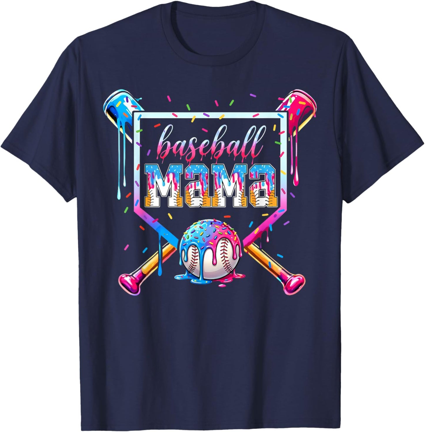 Baseball Mama Ice Cream Drip Gift Women Boy Kids T-Shirt - T-Shirt | Navy