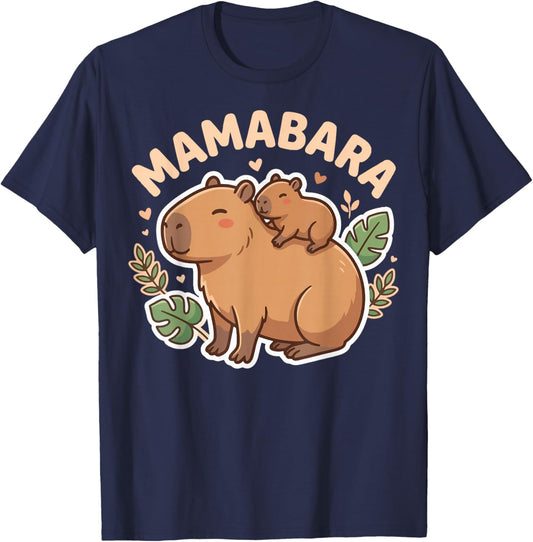 Mamabara Capybara Mother T-Shirt - T-Shirt | Navy