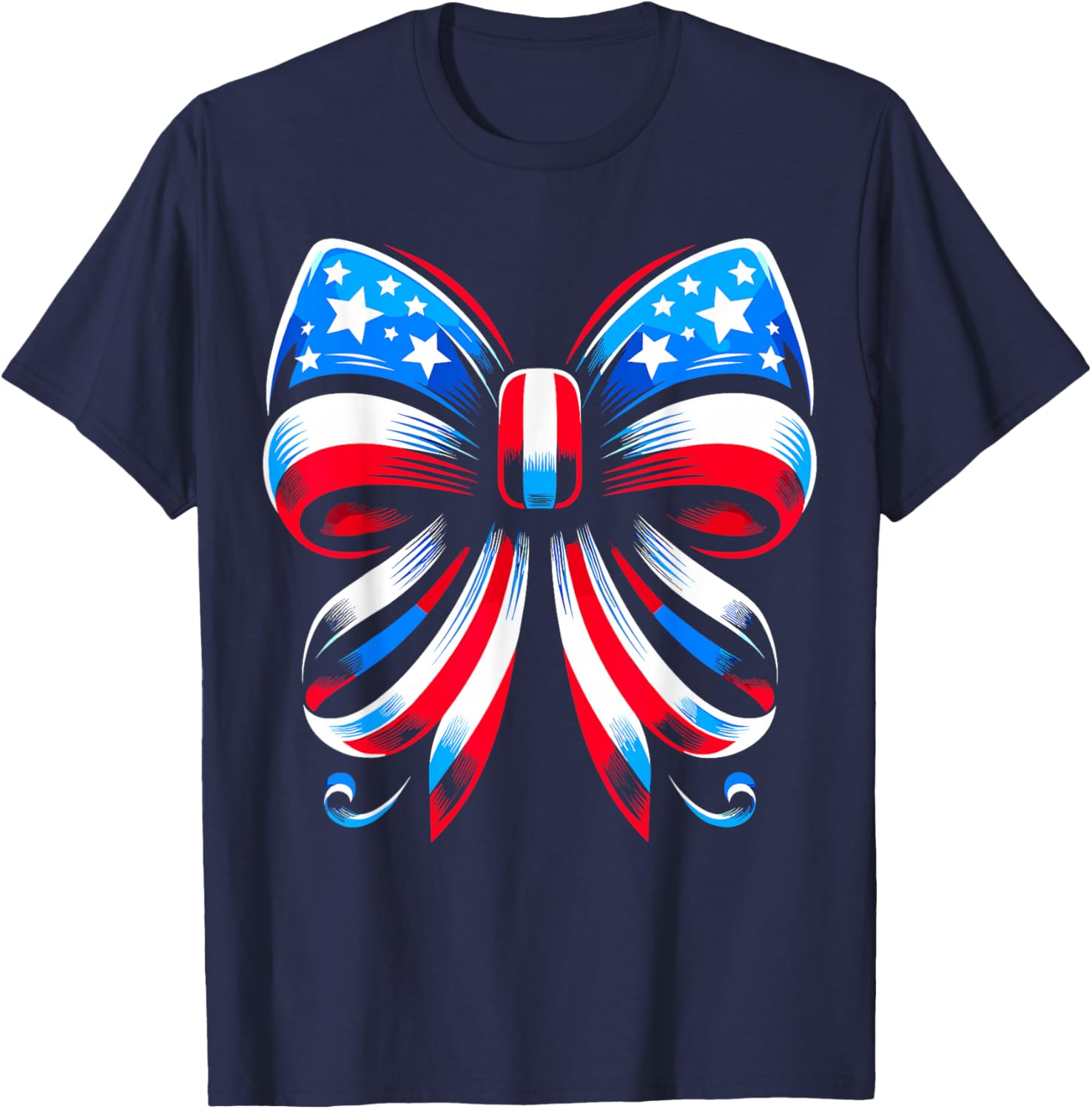 Coquette Bow Ribbon Red White Blue USA Flag 4th of July T-Shirt - T-Shirt | Navy