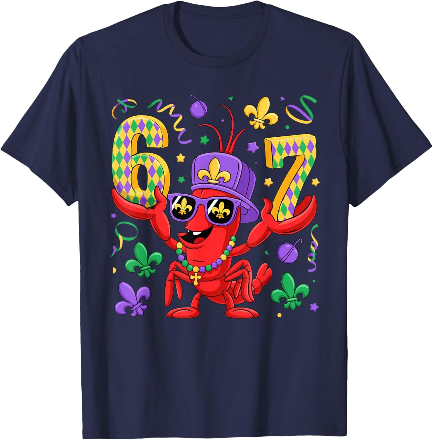 67 Mardi Gras Crawfish Beads Six Seven Carnival Boy Kids 6 7 T-Shirt - T-Shirt | Navy