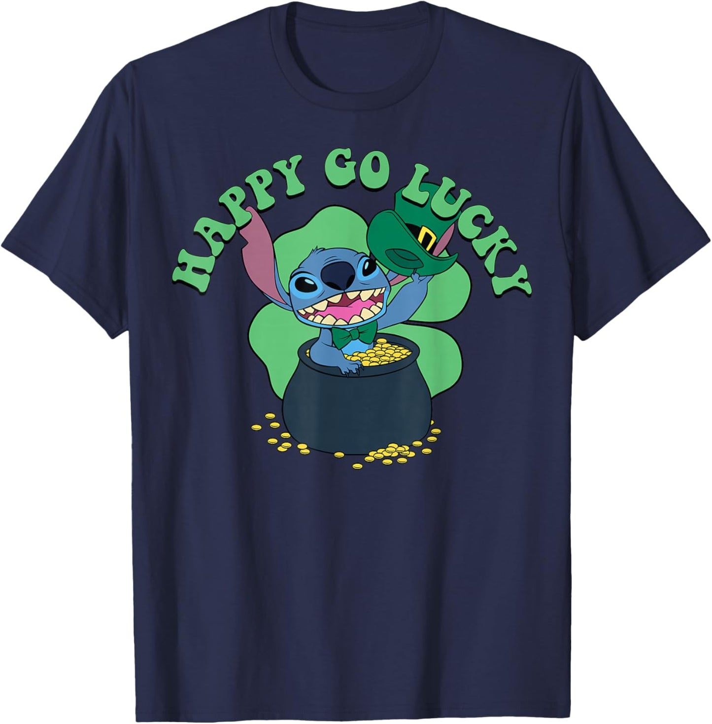 Disney Lilo & Stitch St. Patrick's Day Happy Go Lucky Season T-Shirt - T-Shirt | Navy