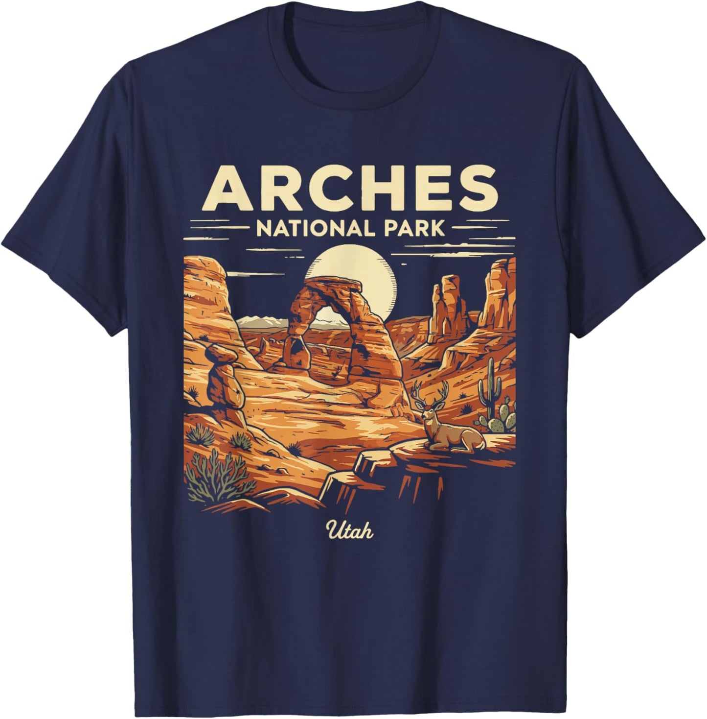 Arches National Park Utah Retro Vintage Nature Graphic T-Shirt - T-Shirt | Navy