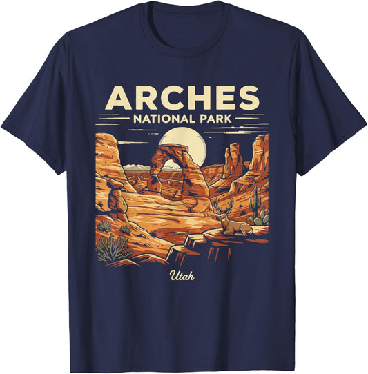 Arches National Park Utah Retro Vintage Nature Graphic T-Shirt - T-Shirt | Navy