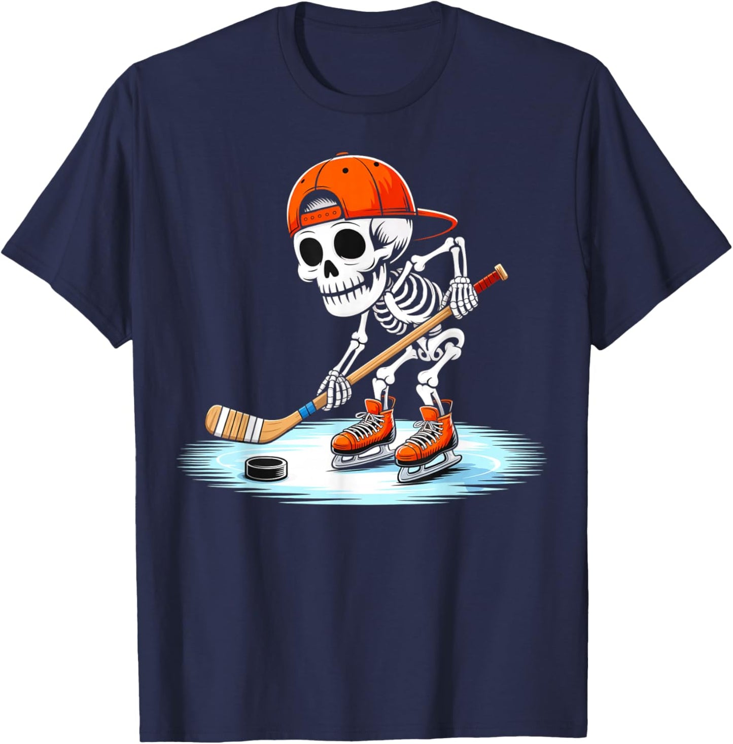 Skeleton Ice Hockey Halloween Costume Gift Boys Kids T-Shirt - T-Shirt | Navy