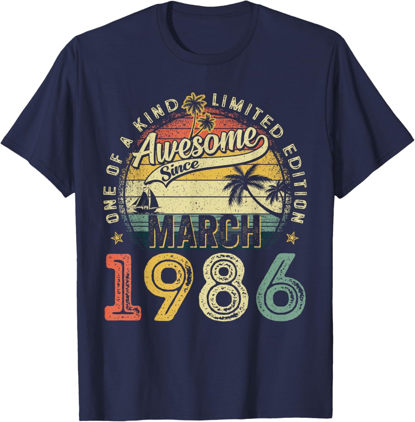 40 Year Old Awesome March 1986 Vintage 40th Birthday Men Him T-Shirt - T-Shirt | Navy