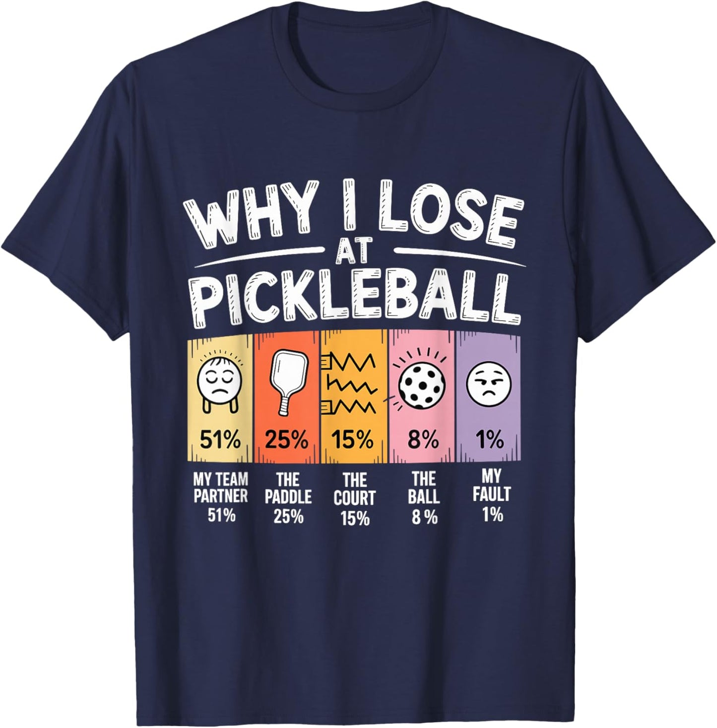 Funny Why I Lose At Pickleball Chart Design for Pickleballer T-Shirt - T-Shirt | Navy