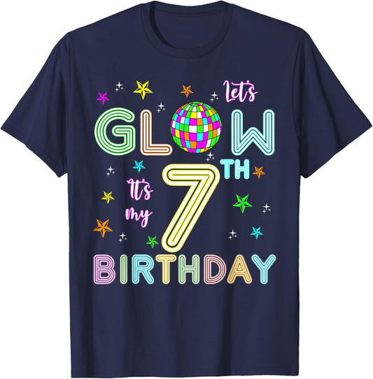 It's My 7th Birthday Glowing 80s 7 Year Old T-Shirt - T-Shirt | Navy