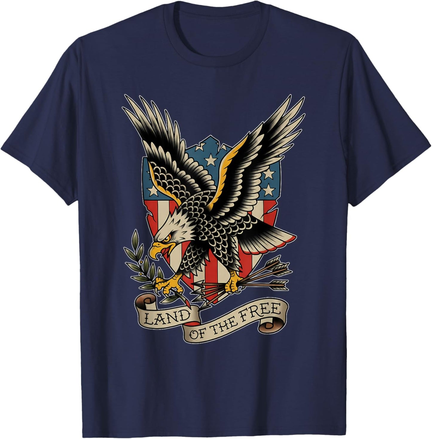 American Bald Eagle Land of The Free Tattoo Flash T-Shirt - T-Shirt | Navy