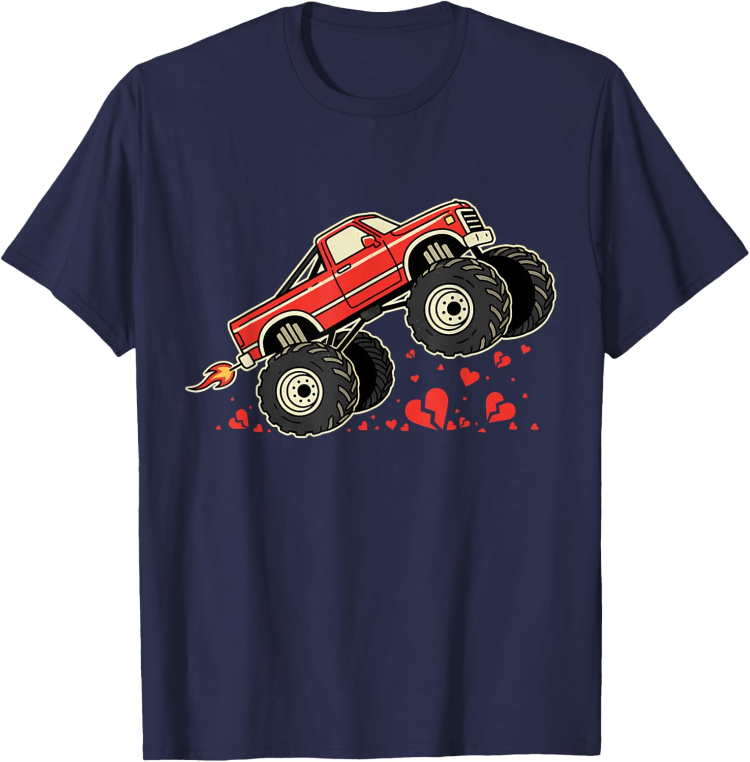 Funny Boys Valentines Monster Truck Kids Toddlers Teens T-Shirt - T-Shirt | Navy