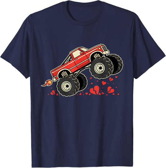Funny Boys Valentines Monster Truck Kids Toddlers Teens T-Shirt - T-Shirt | Navy