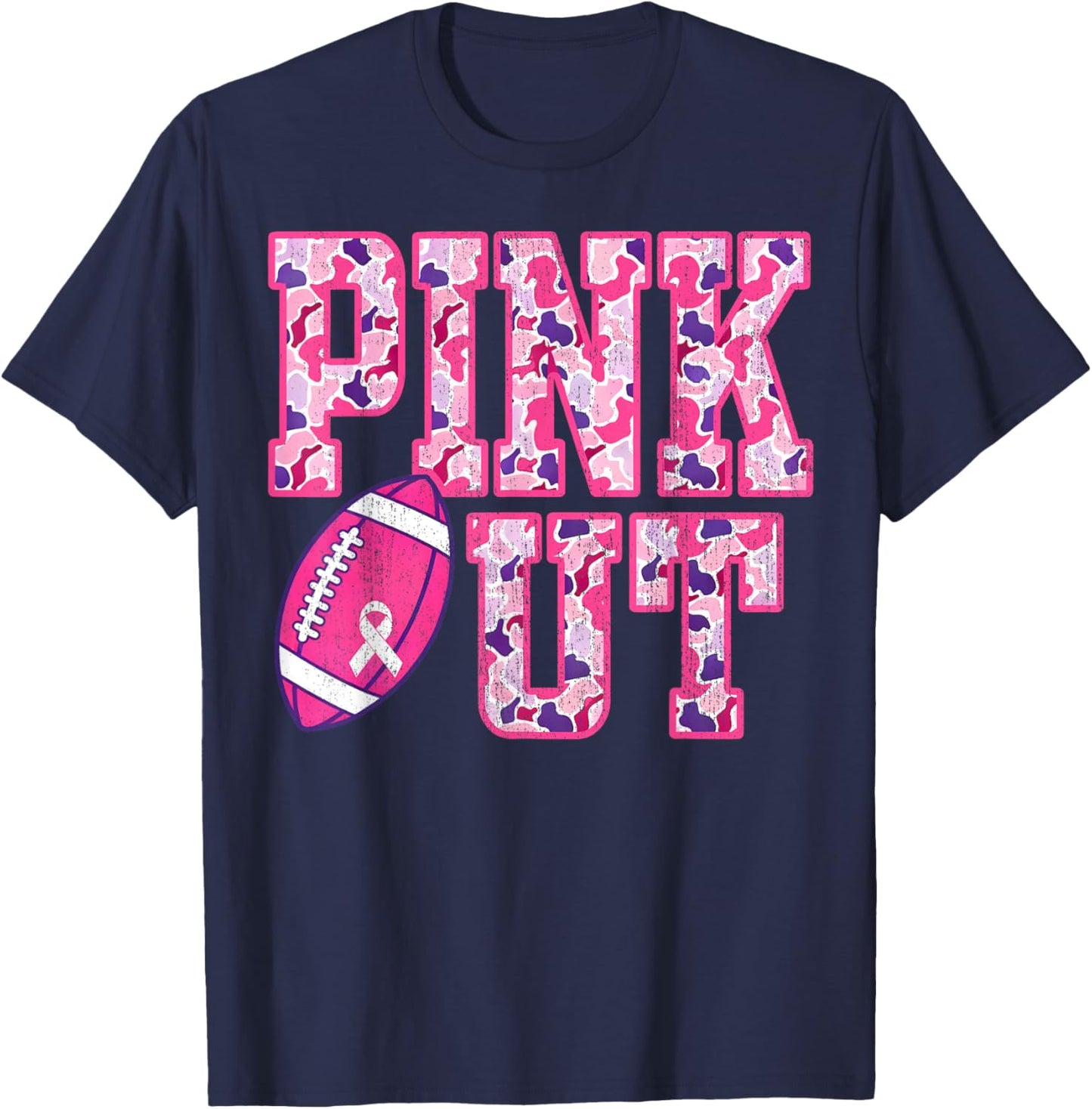 Pink Out American Football Camo Breast Cancer Awareness T-Shirt - T-Shirt | Navy
