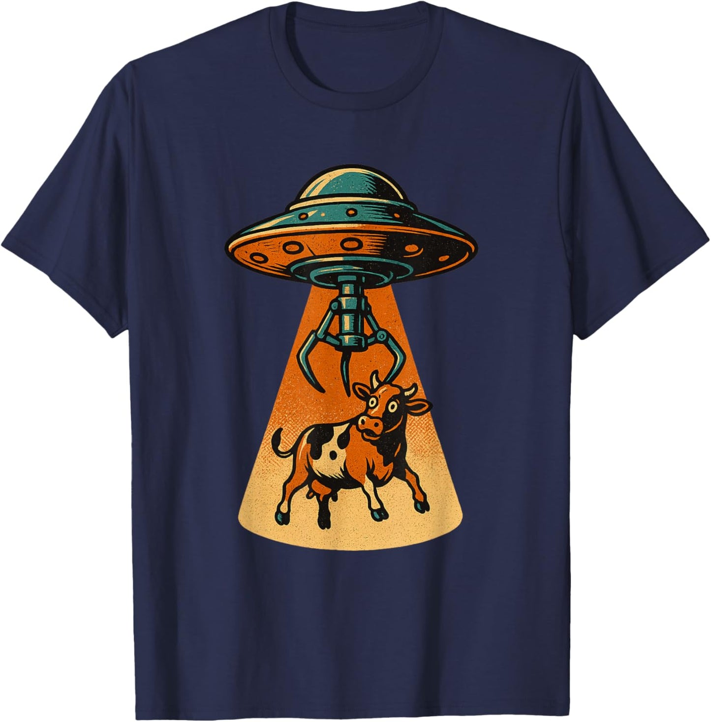 Alien UFO Cow Abduction Claw Machine Art T-Shirt - T-Shirt | Navy