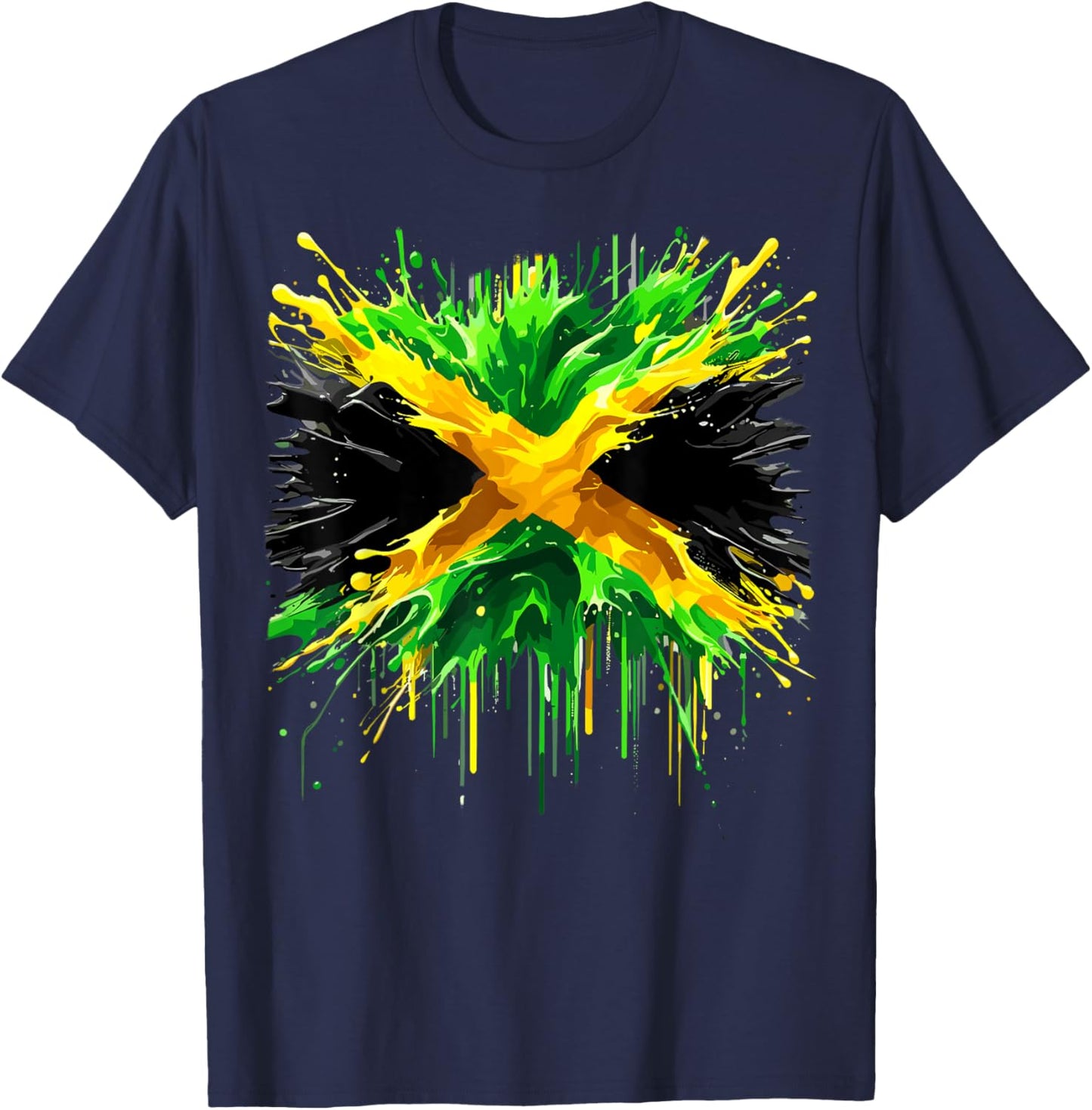 Jamaican Flag Splash Jamaica T-Shirt - T-Shirt | Navy