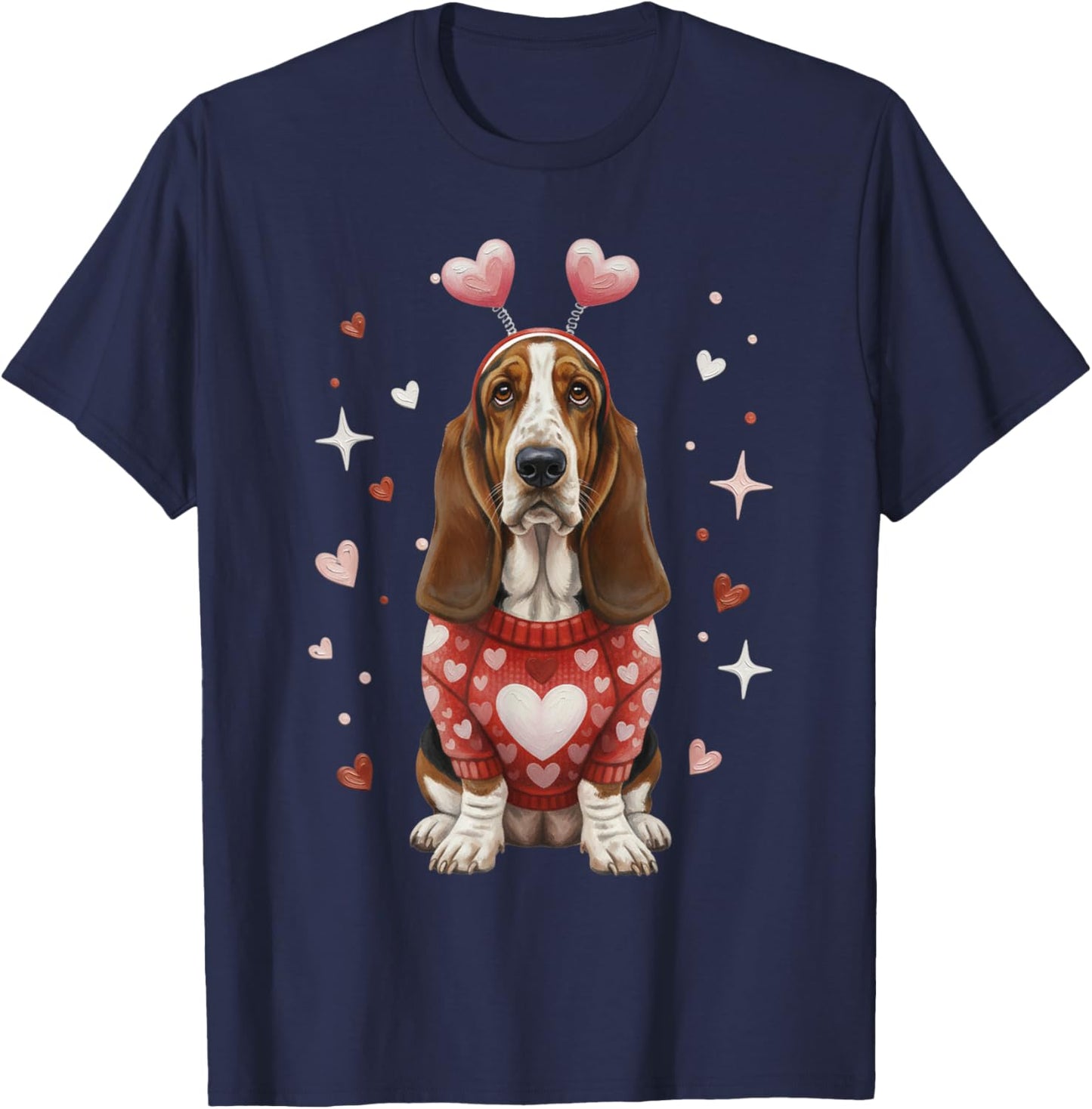 Cute Basset Hound Valentine Heart Valentines Day T-Shirt - T-Shirt | Navy