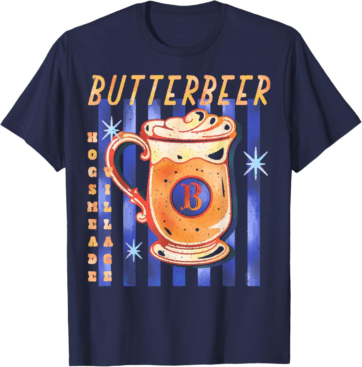 Harry Potter Butterbeer Hogsmeade Village Watercolor Art T-Shirt - T-Shirt | Navy