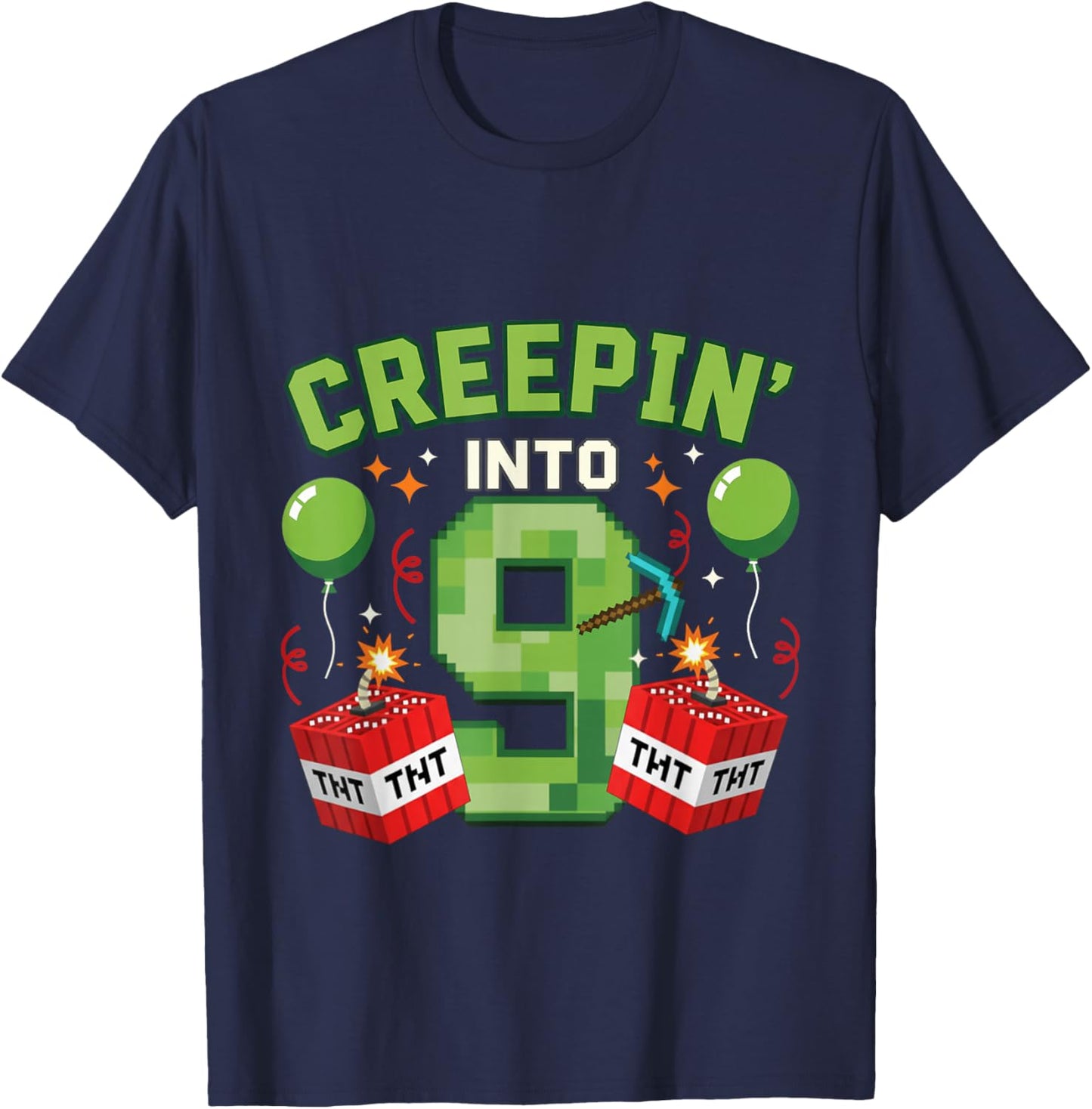 It's My 9th Birthday Boy Gamer Creepin’ Into 9 Gamer Pixel T-Shirt - T-Shirt | Navy