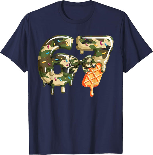 Funny 67 Ice Cream Drip Meme Six Seven Camouflage Camo T-Shirt - T-Shirt | Navy