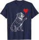 English Bulldog Dog Art Holding Heart Valentines T-Shirt - T-Shirt | Navy