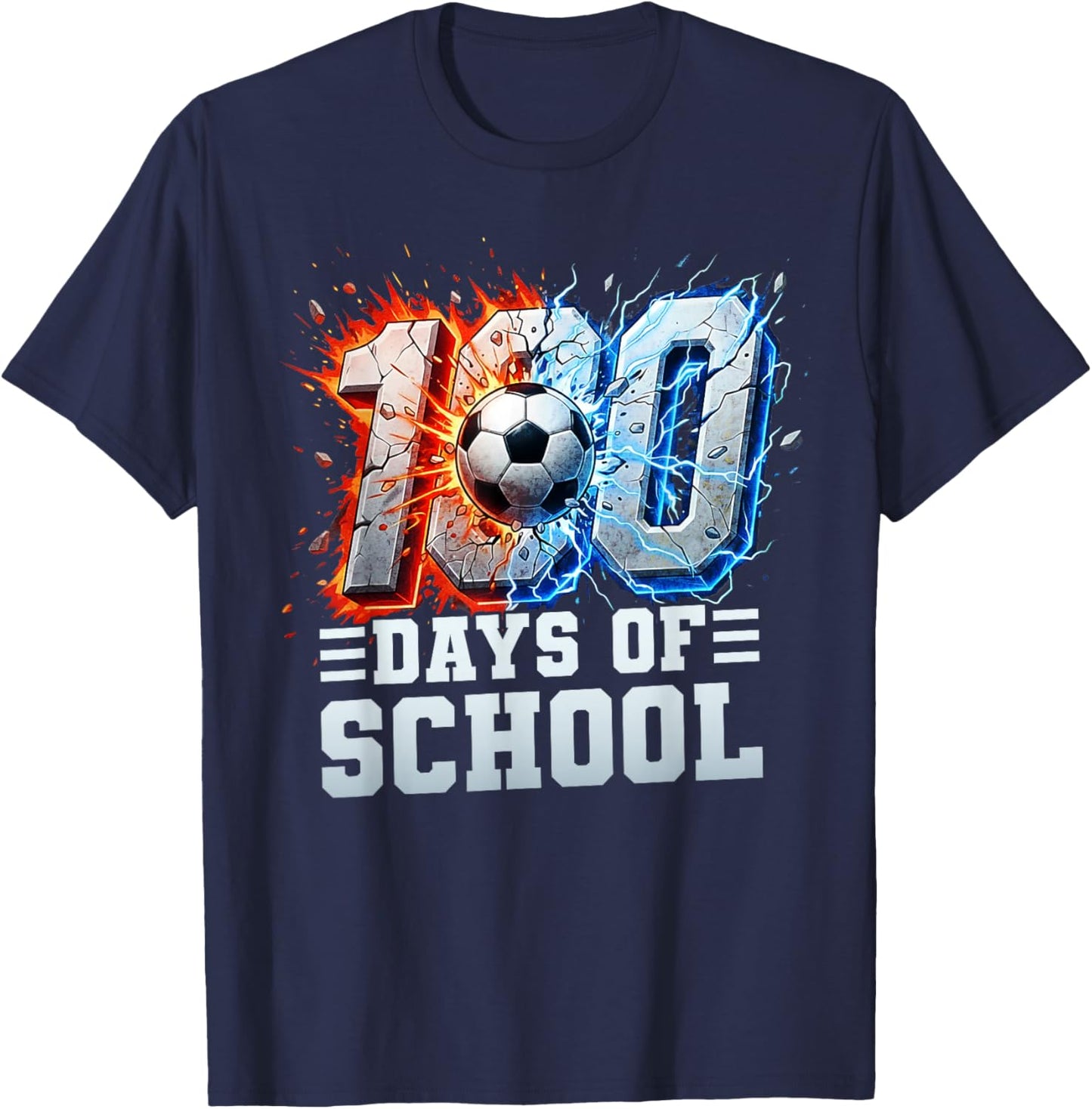 100th Day of School Soccer 100 Days of School Boys Kids T-Shirt - T-Shirt | Navy