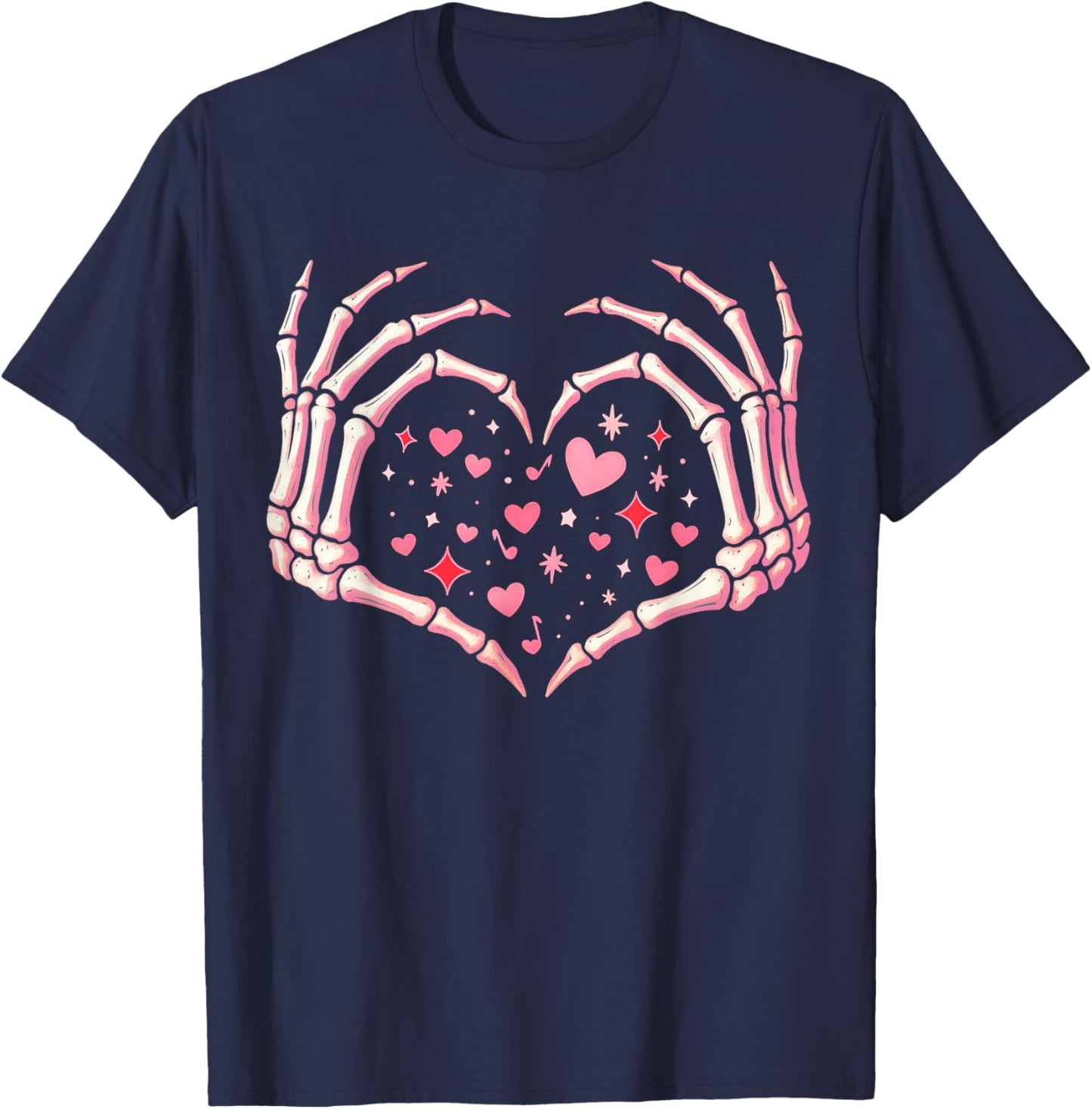 Valentines Day Skeleton Hand Heart Funny Men Women Kids T-Shirt - T-Shirt | Navy