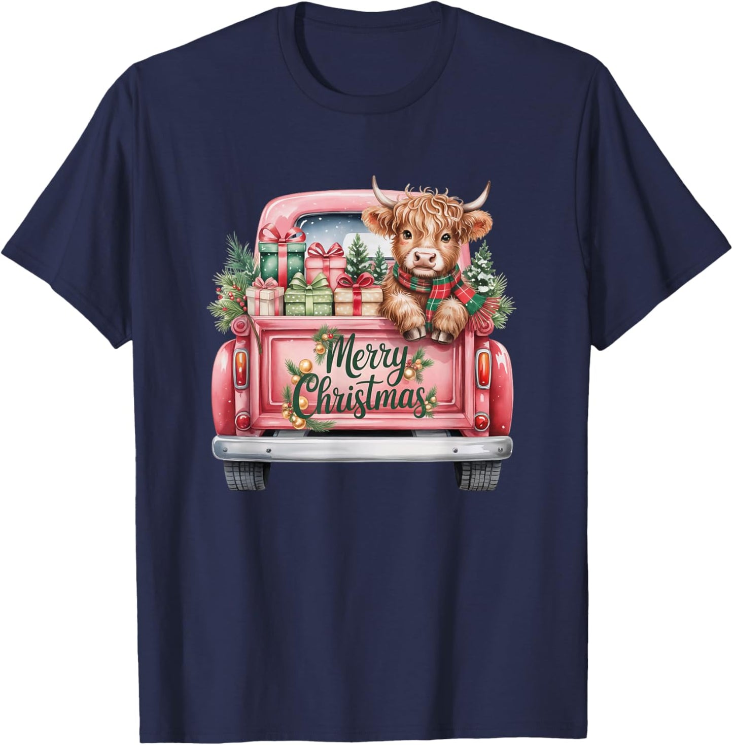 Merry Christmas Cow in Vintage Truck Design Mom T-Shirt - T-Shirt | Navy