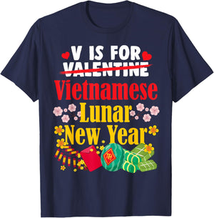 V is for Vietnamese New Year Funny Valentine TET Holiday T-Shirt - T-Shirt | Navy
