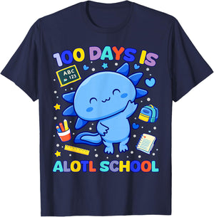 100 Days of School Axolotl 100th Day Boys Student Teacher T-Shirt - T-Shirt | Navy