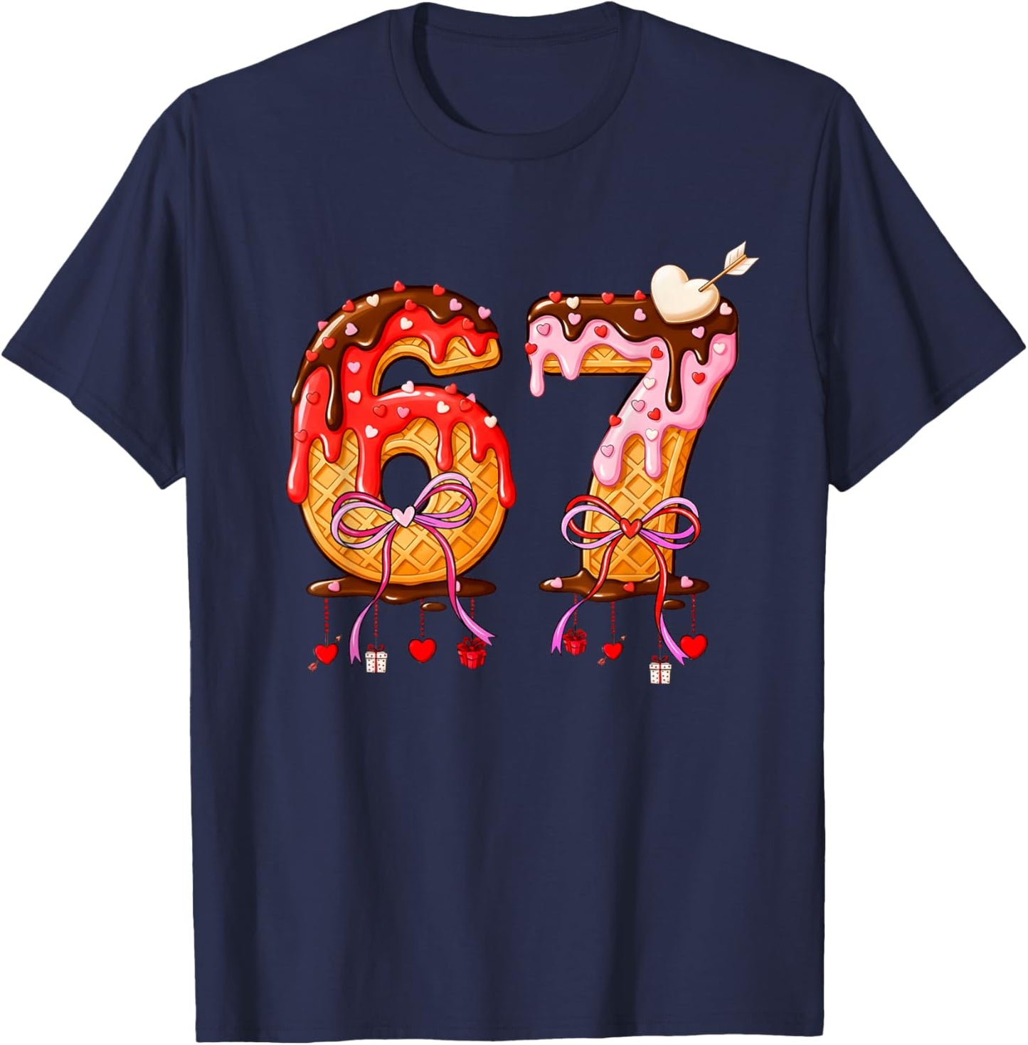 Valentine 6 7 Ice Cream Drip Meme Funny Six Seven Boy Girl T-Shirt - T-Shirt | Navy
