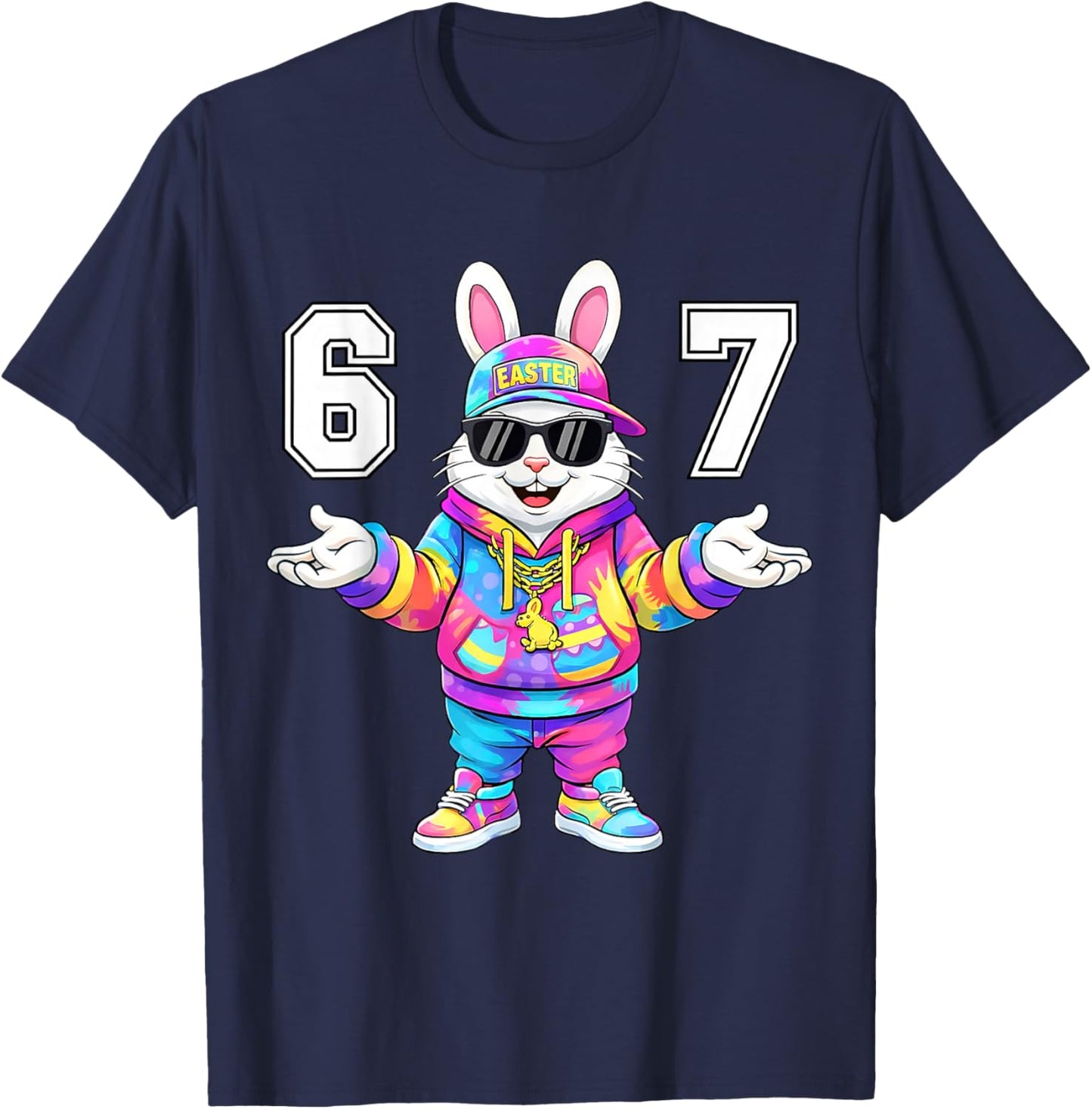 67 Six Seven Bunny Tie Dye Easter Day 67 Meme Men Boys Kids T-Shirt - T-Shirt | Navy