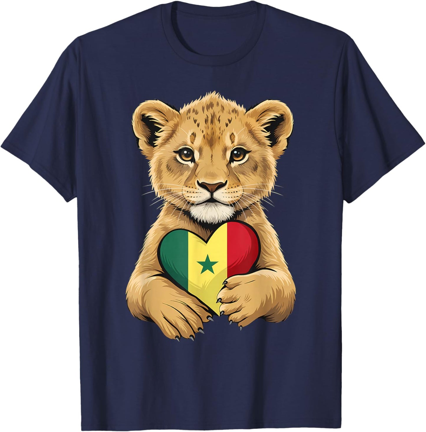 Senegal Roots Lion Heart Senegalese Flag T-Shirt - T-Shirt | Navy