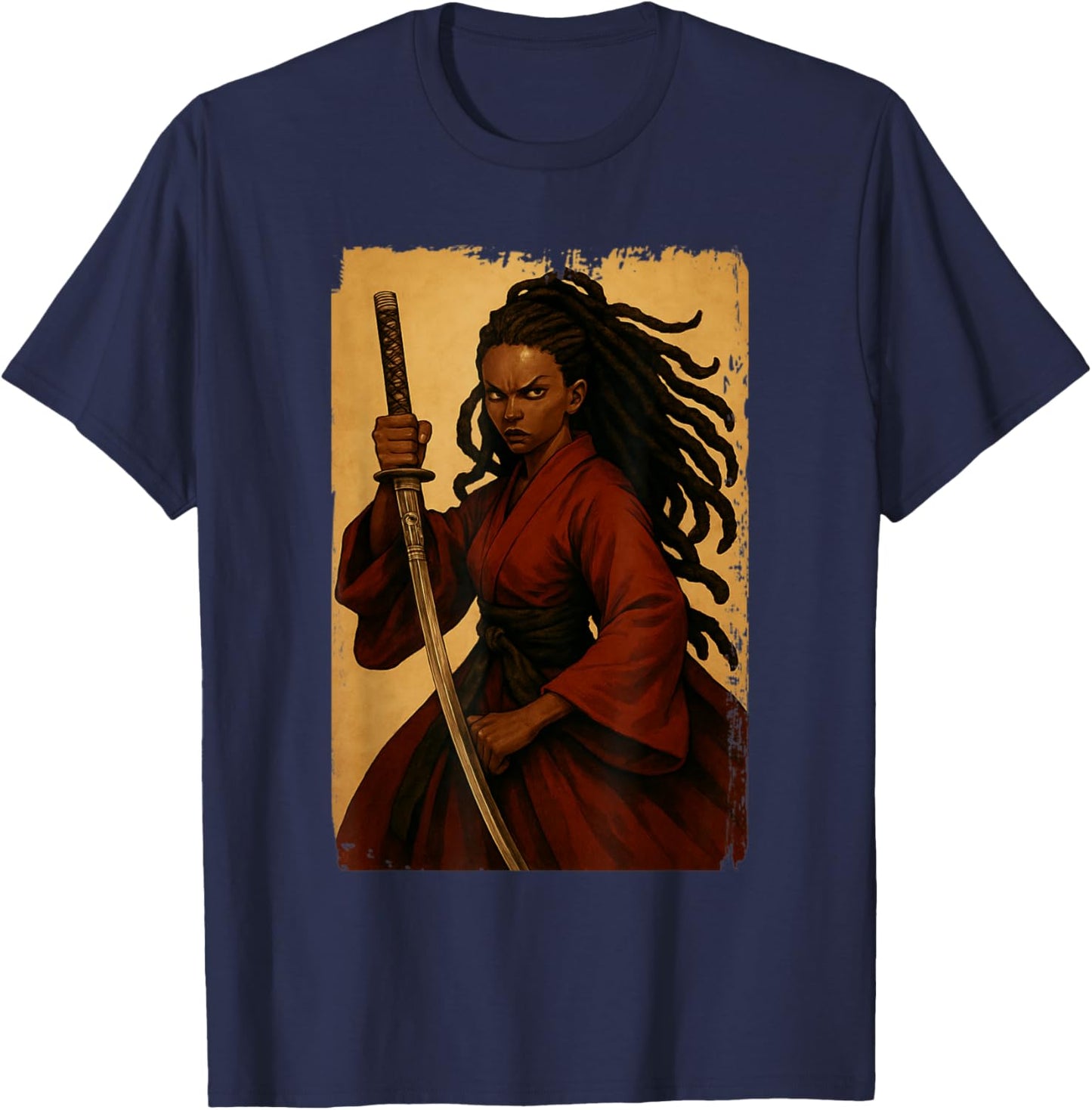 African Afro Woman Samurai Japanese Black History Month T-Shirt - T-Shirt | Navy