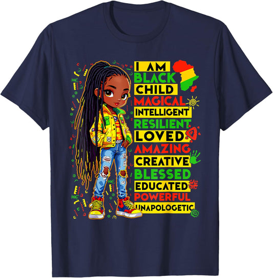 I Am Black Child Magical Love Blessed Black History Girl Kid T-Shirt - T-Shirt | Navy