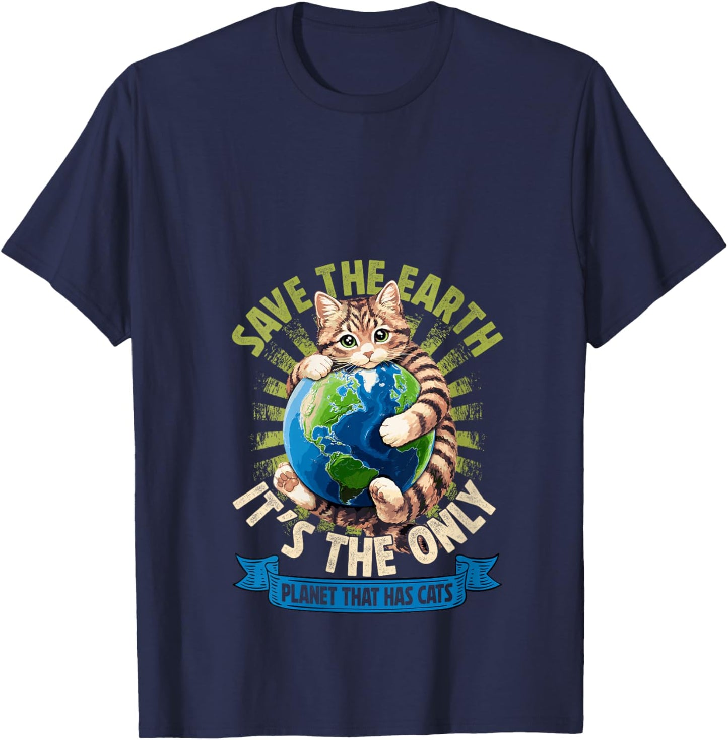 Women's Save The Earth Has Cats Earth Day Cat Lovers Kid Boy Girl V-Neck T-Shirt - T-Shirt | Navy
