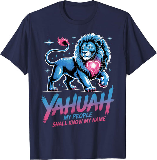 Yahuah Lion of Judah Hebrew Faith Yashrael Design T-Shirt - T-Shirt | Navy