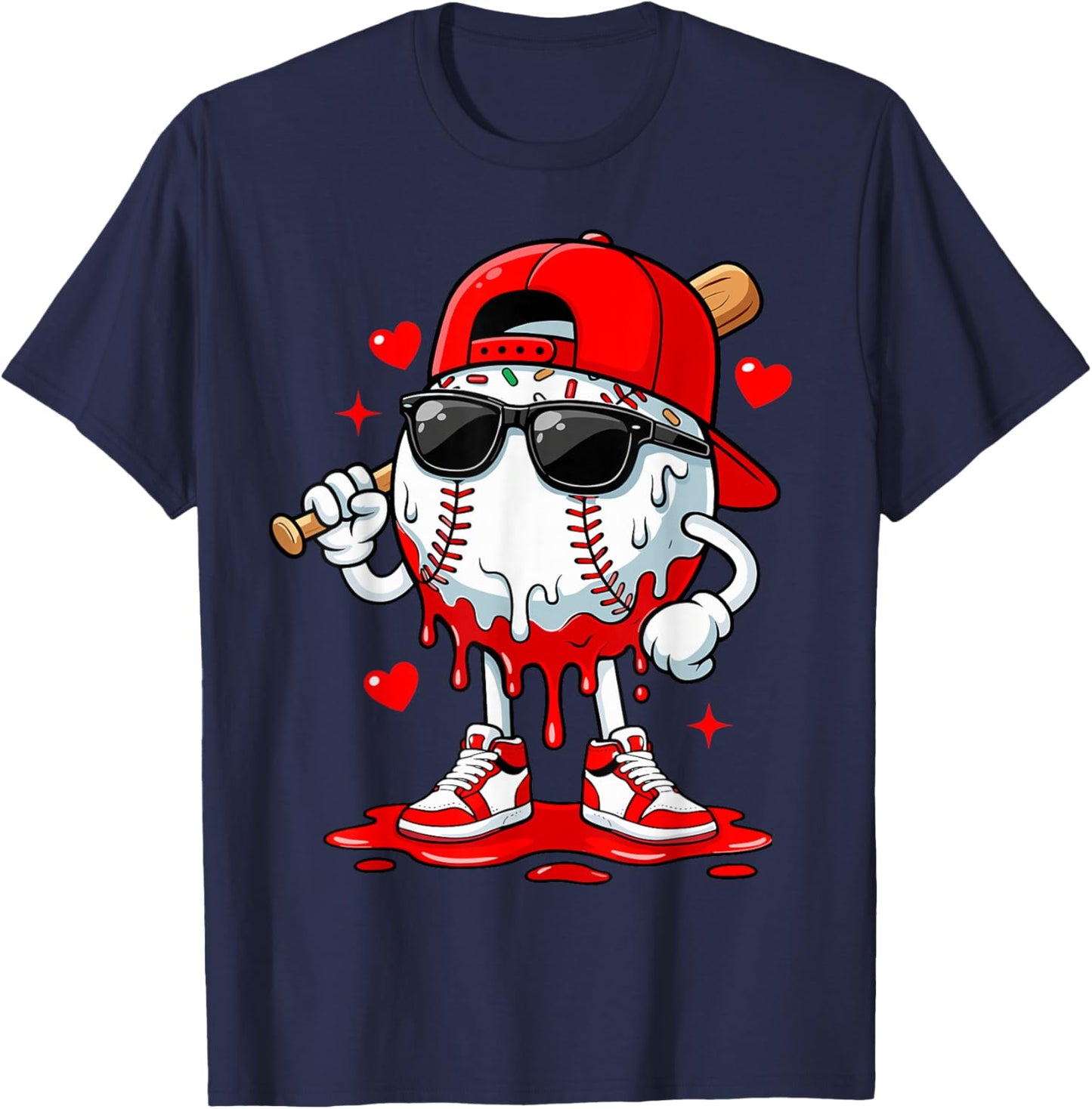 Baseball Drip Ice Cream Sunglasses Boys Youth Kids Valentine T-Shirt - T-Shirt | Navy