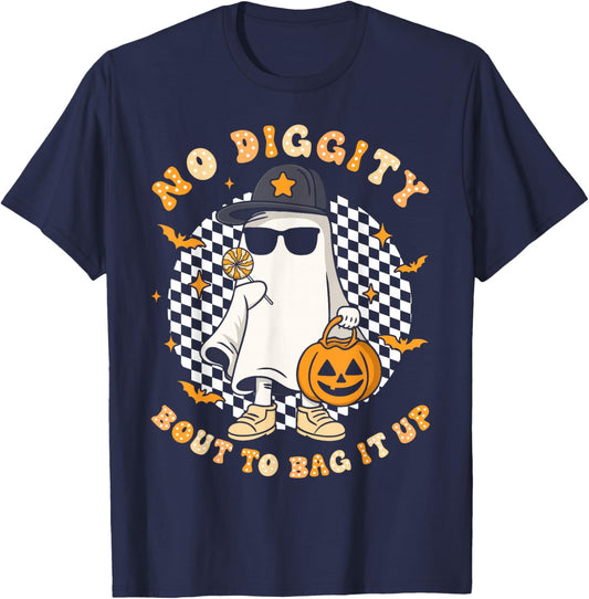 Halloween Ghost No Diggity Bout to Bag it Up Toddler Kids T-Shirt - T-Shirt | Navy