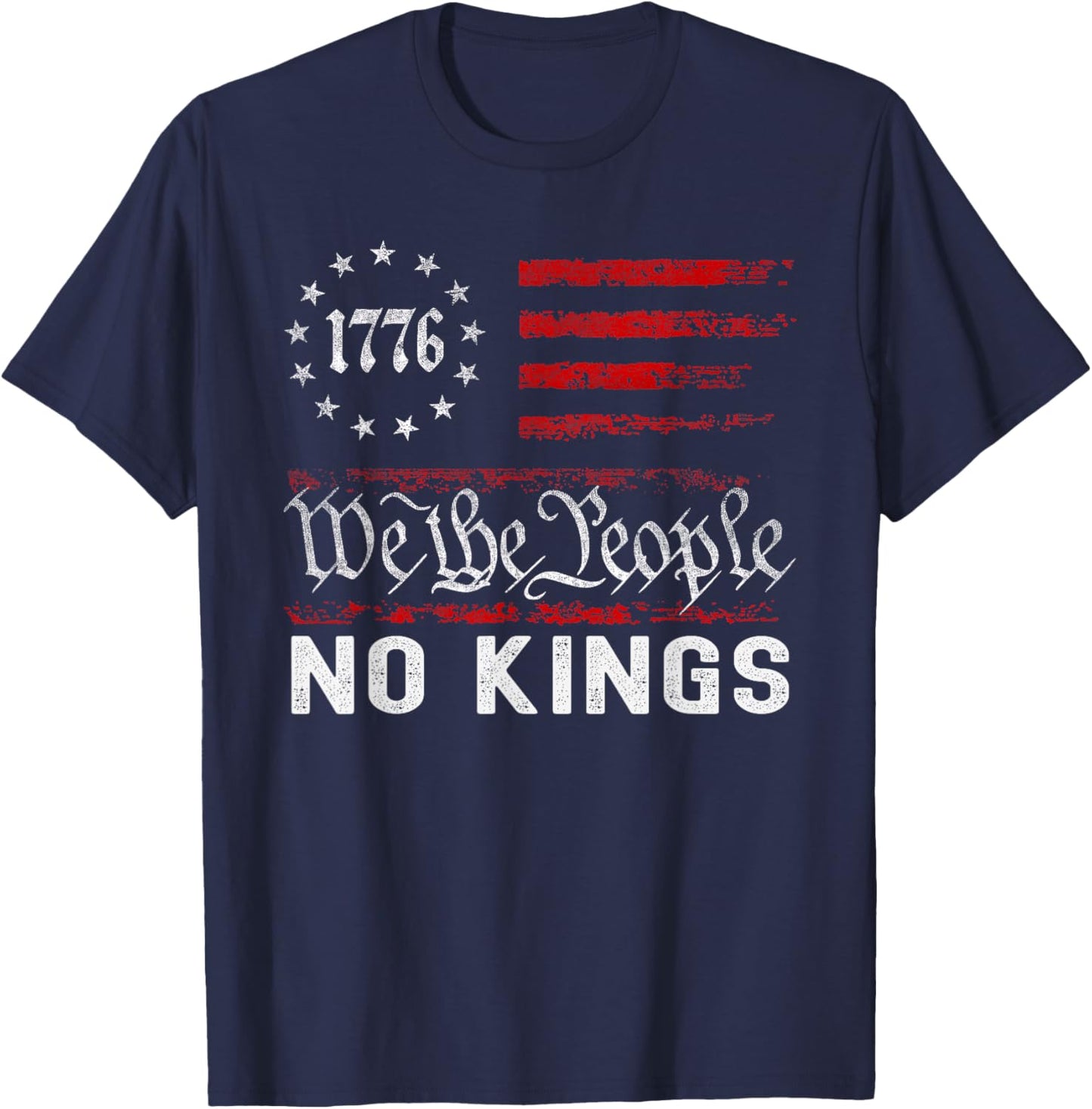 No Kings in America US Flag Vintage T-Shirt - T-Shirt | Navy