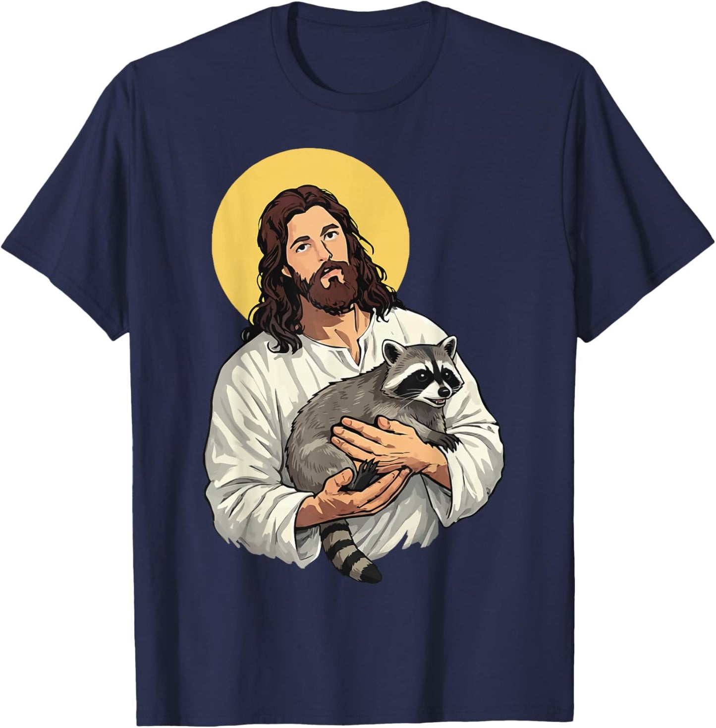 Jesus Holding Raccoon T-Shirt - T-Shirt | Navy