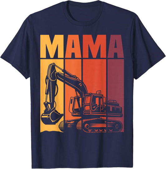 Mama Excavator Matching Family Construction Birthday Party T-Shirt - T-Shirt | Navy